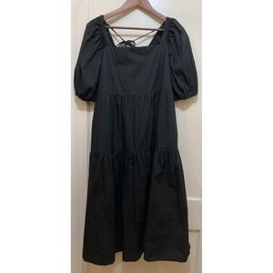 moodie Maxi Dress Womens L Cotton Black Tiered Peasant Cottagecore Bohemian Farm